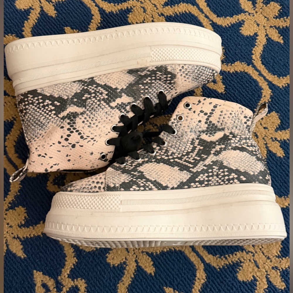 Womens High-Top Platform Sneakers in Pink Snake Print